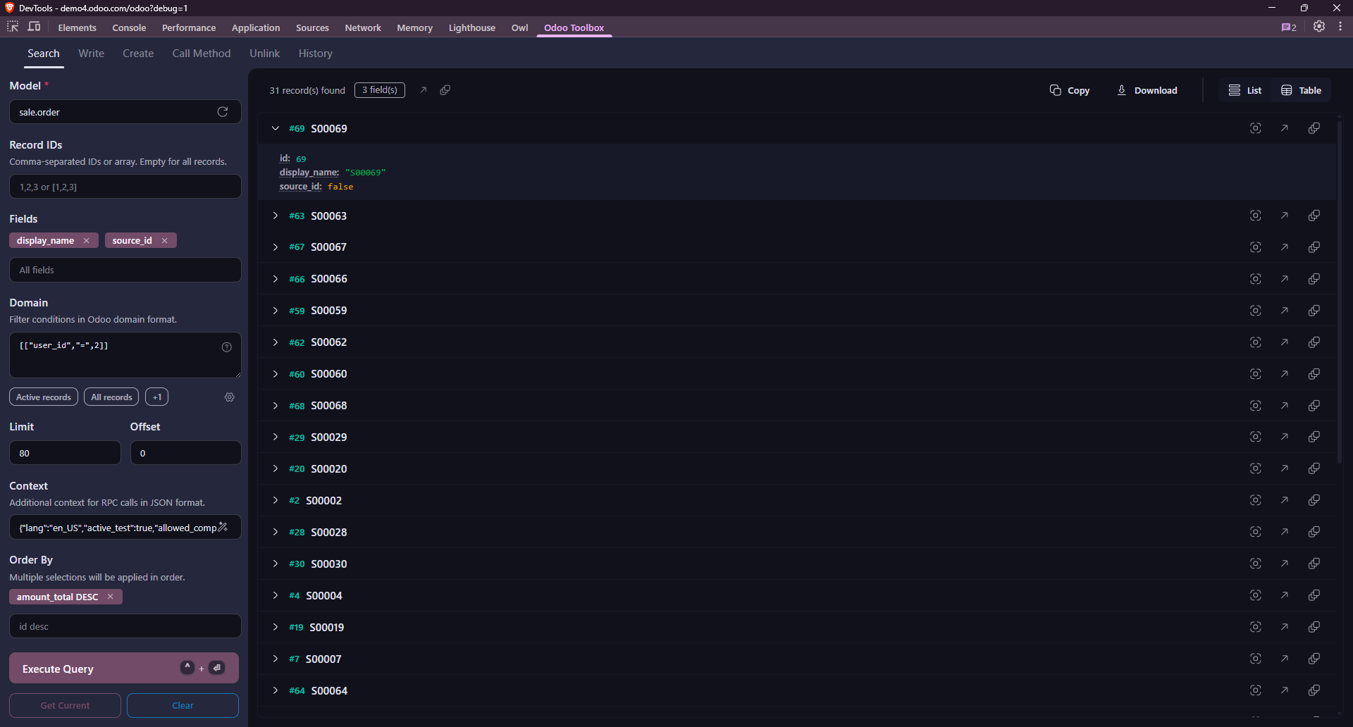 Panneau DevTools - Recherche