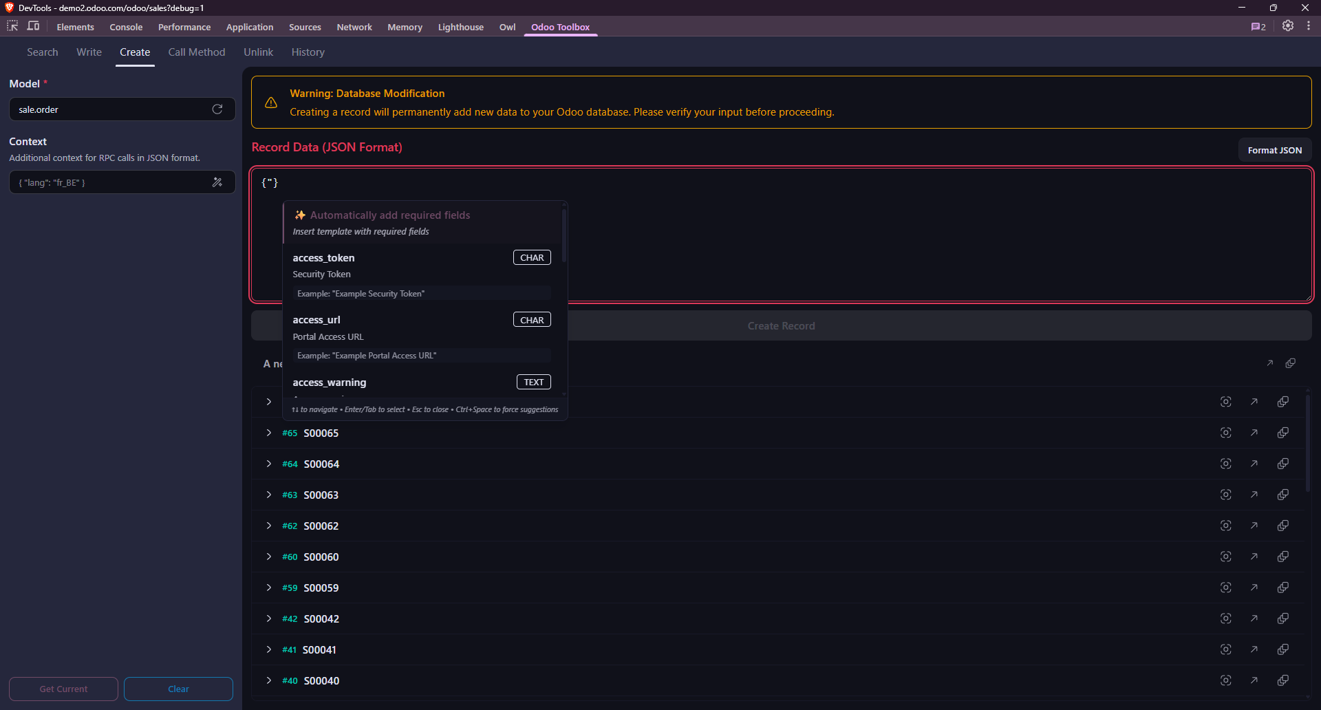 Pannello DevTools - Create