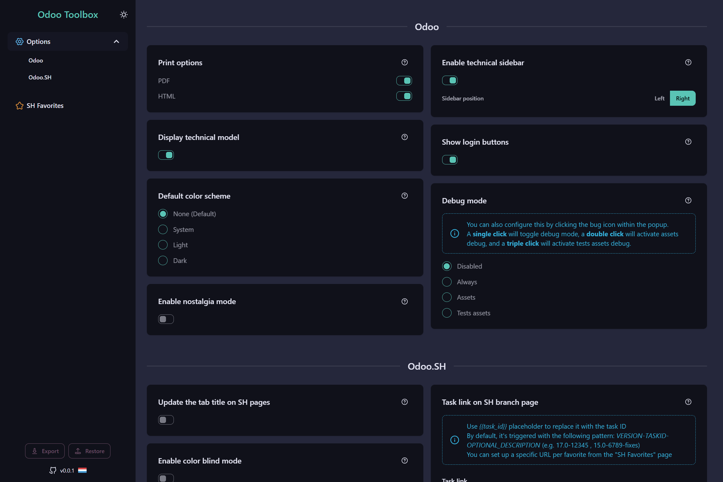 Pagina Options